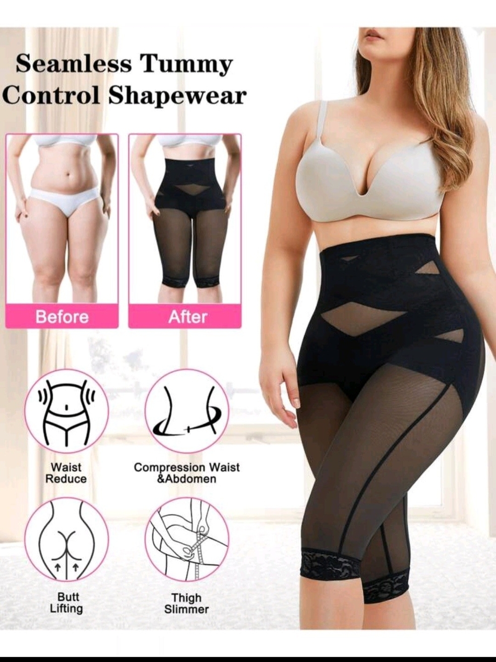 Seamless Tummy Control Shapewear Shorts Large - Black